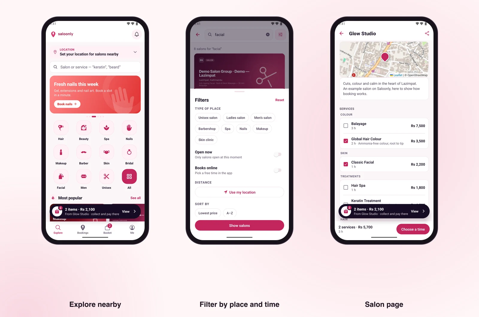 Saloonly app: explore nearby salons, filters and a salon page